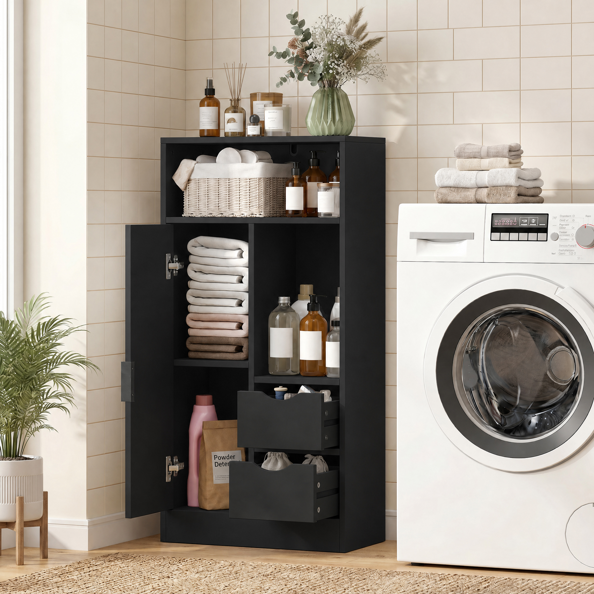 Meuble de salle de bain étroit 2 tiroirs et placard