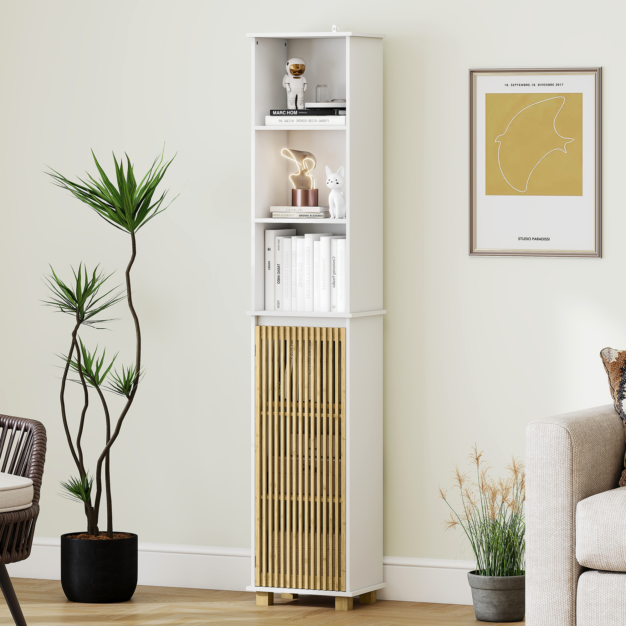 Colonne salle de bain à porte à lattes, gain de place