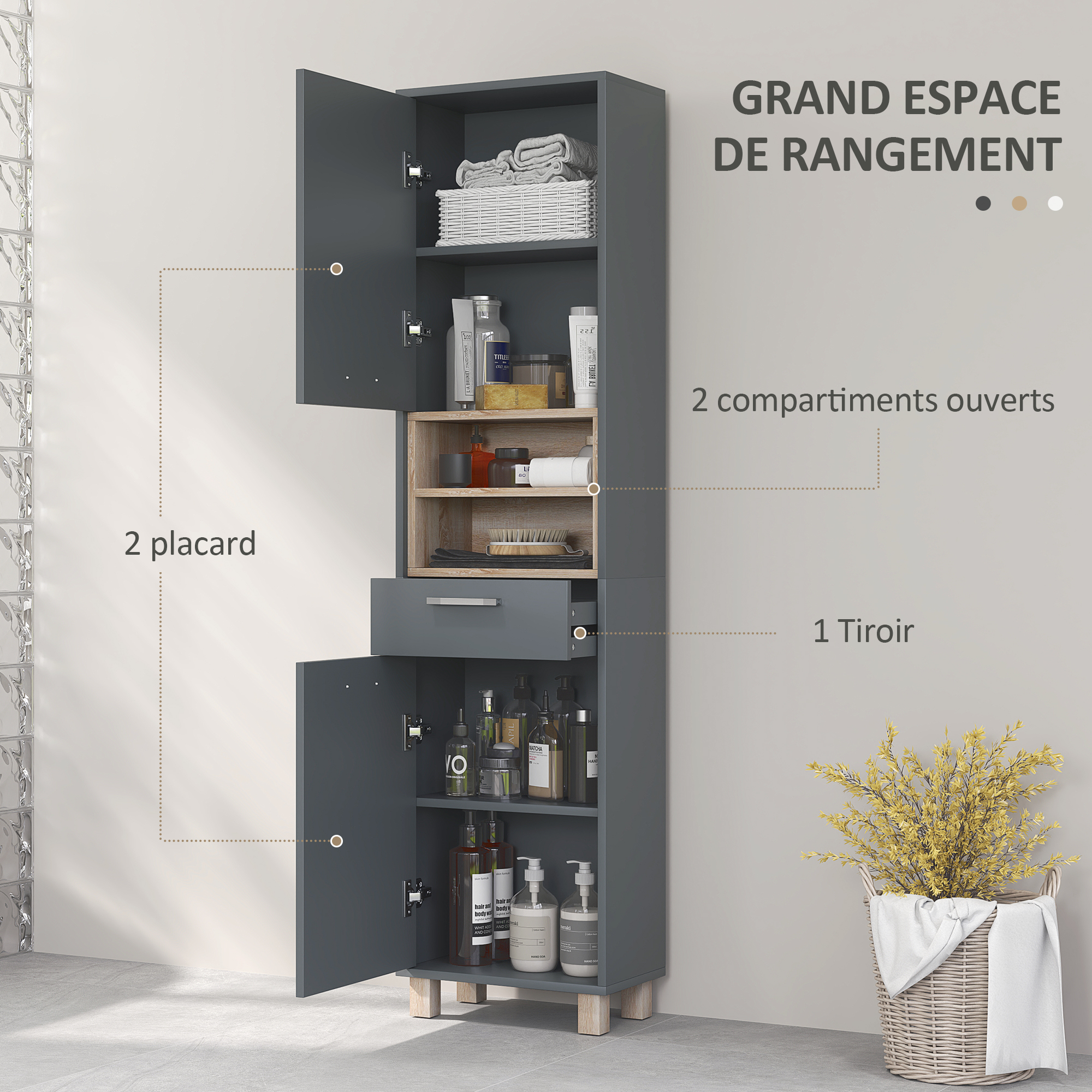 Colonne de salle de bain 2 placards et 1 tiroir