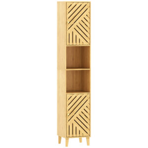 Armoire colonne de salle de bain, portes en bambou