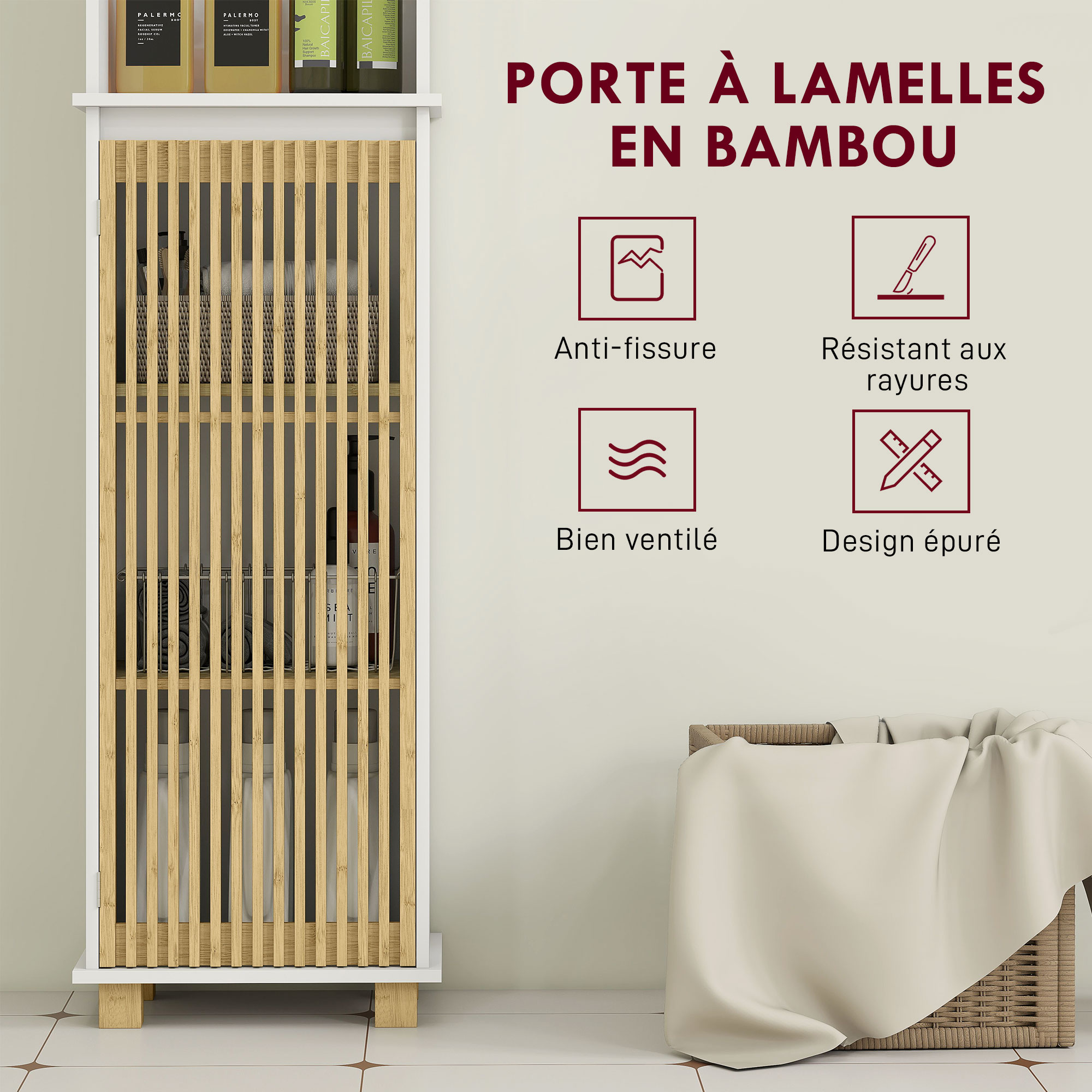 Colonne salle de bain à porte à lattes, gain de place
