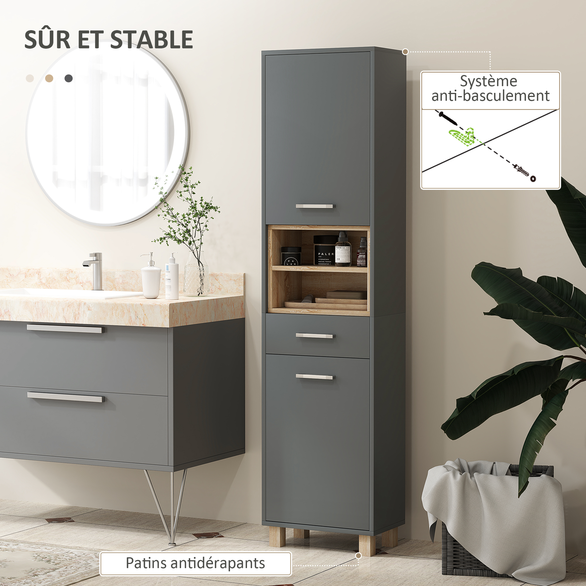 Colonne de salle de bain 2 placards et 1 tiroir