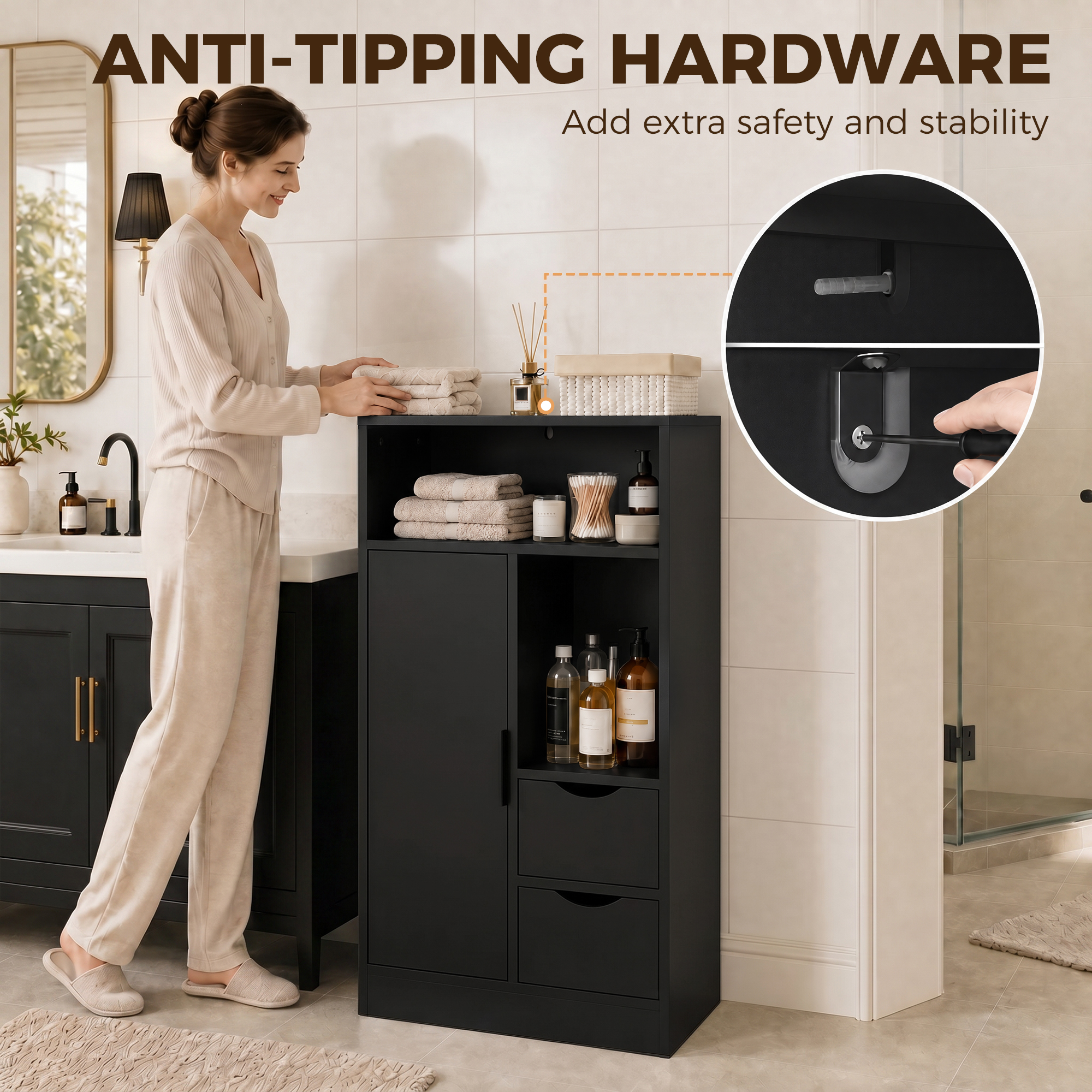 Meuble de salle de bain étroit 2 tiroirs et placard