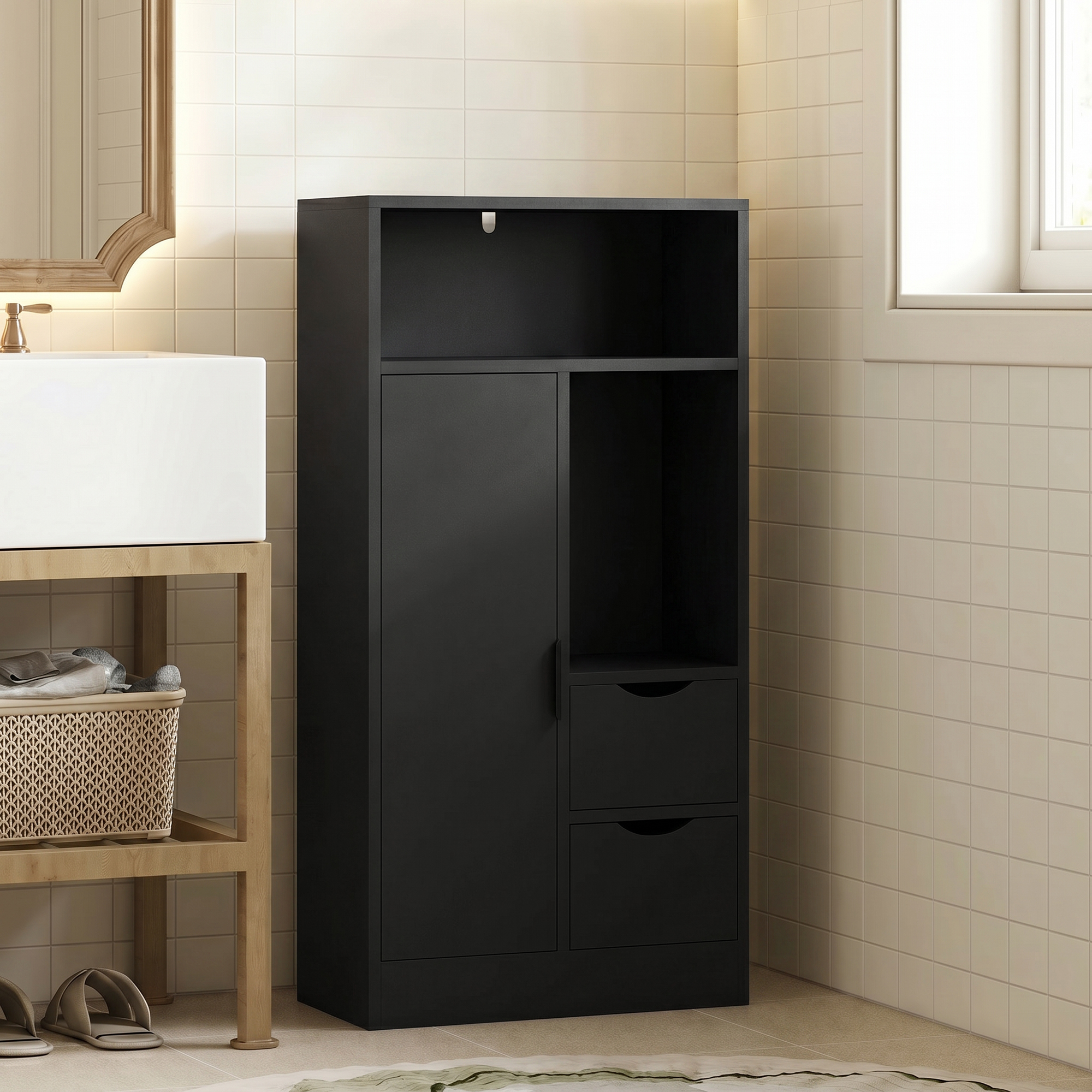 Meuble de salle de bain étroit 2 tiroirs et placard