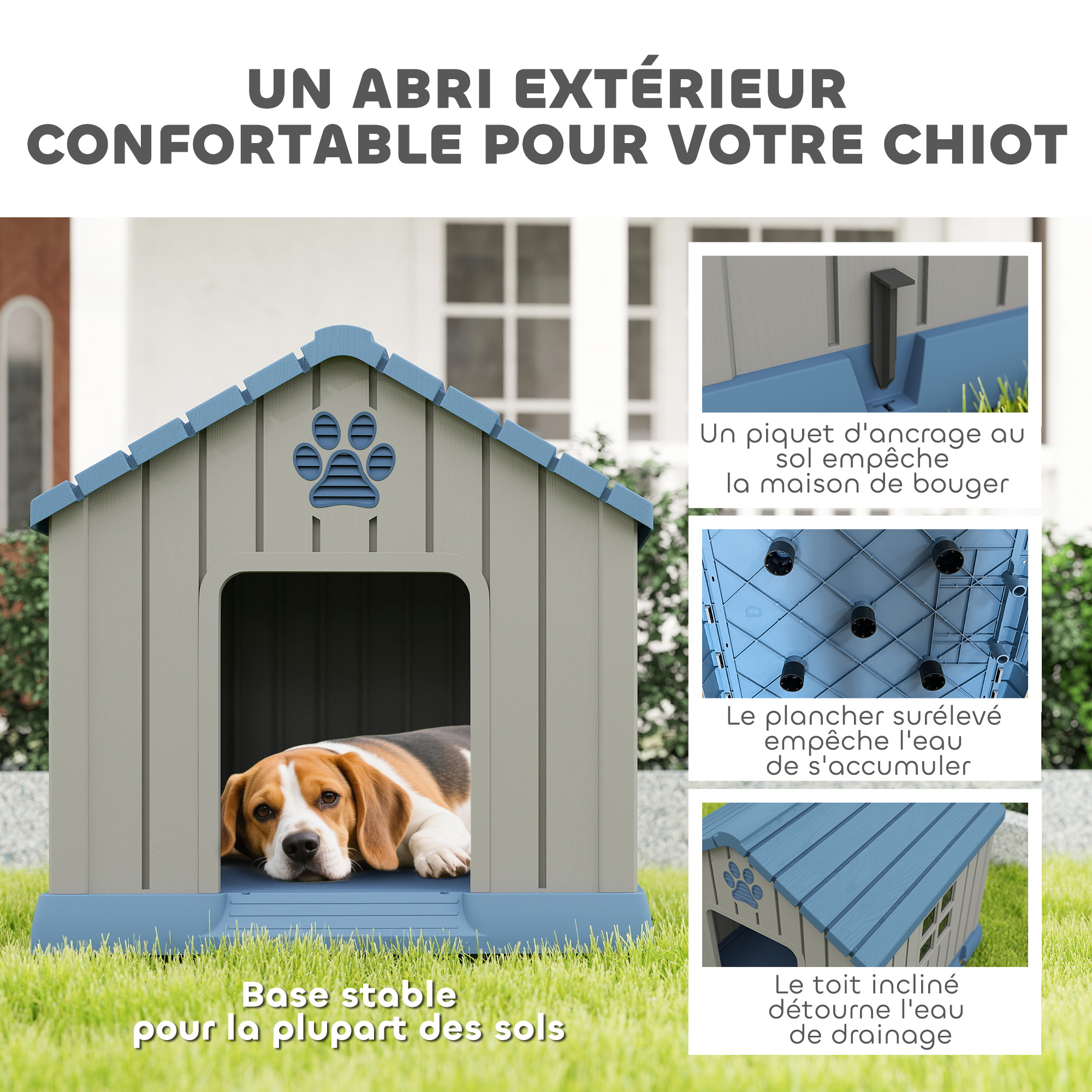 Niche pour chien extérieur maison chien extérieur bouches d'aération et plancher suréleveé — vue 4