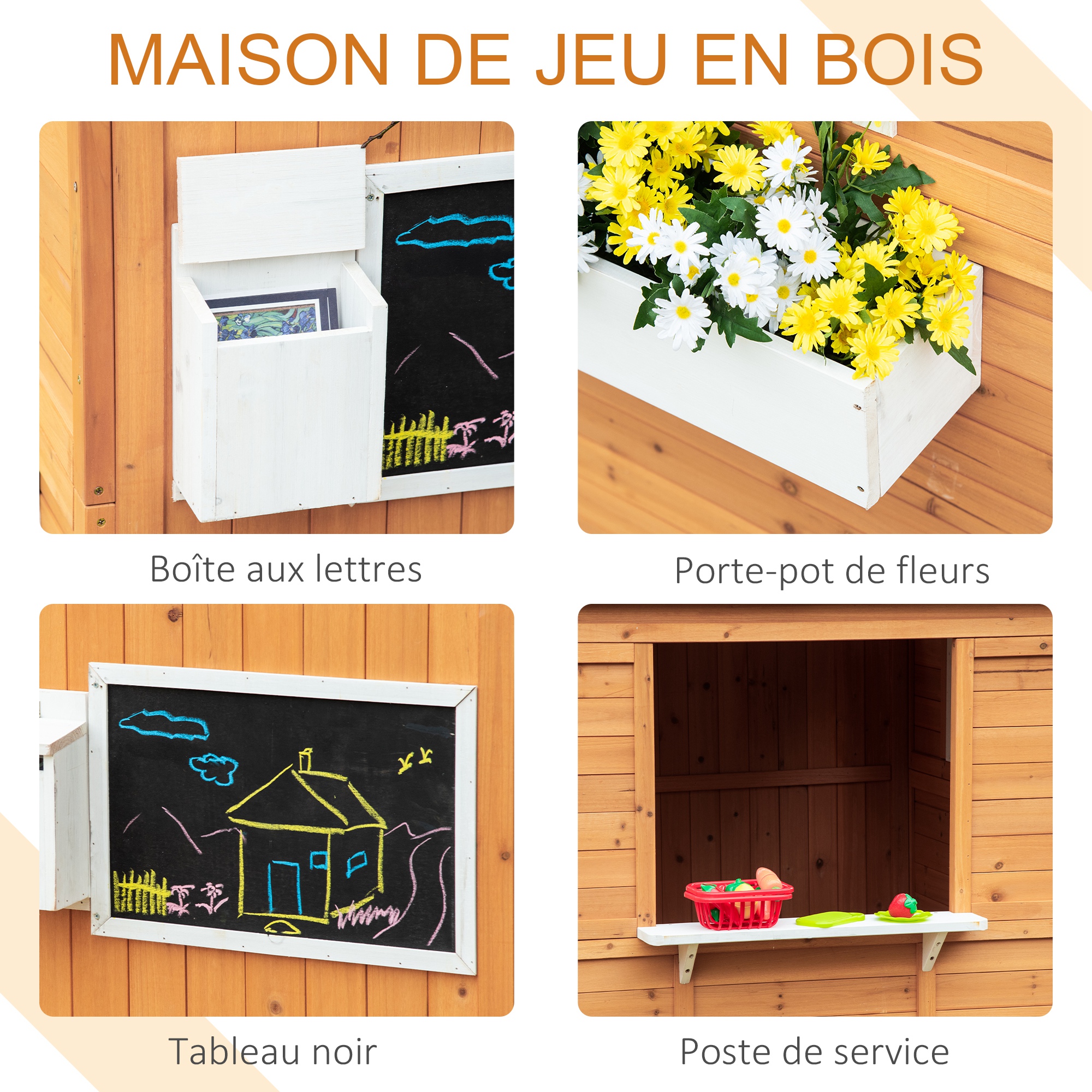 Cabane de jeu pour enfant maison de jardin en bois porte et fenêtres, banc, boite aux lett — vue 4