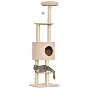 Arbre à Chats avec Griffoir Niche Poteaux Cashemire Simple Face 45L x 40L x 148H cm Beige