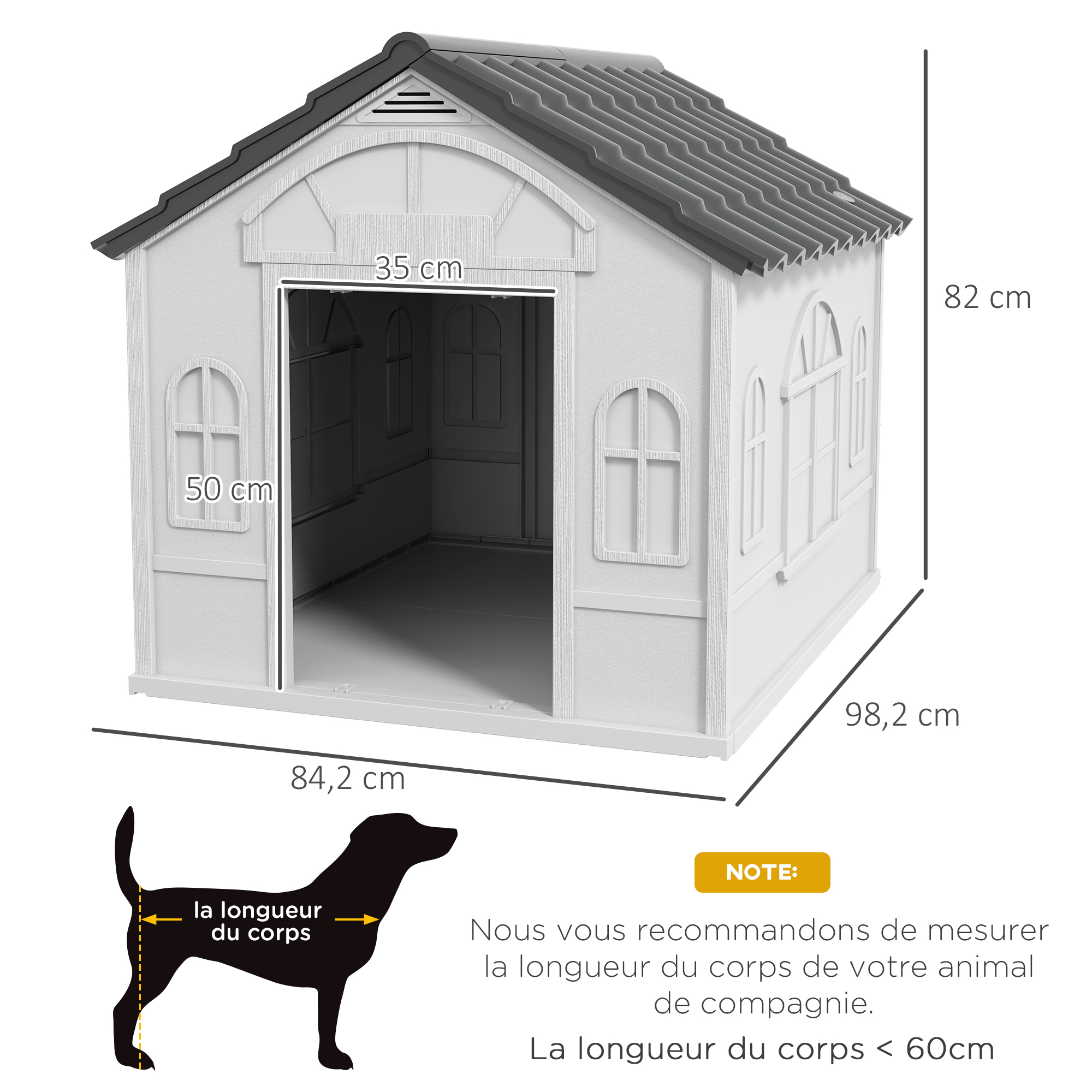Niche pour Chien Extérieur avec Toit en Pente et Porte Avant Ouverte, pour Chiens Moyens e — vue 3