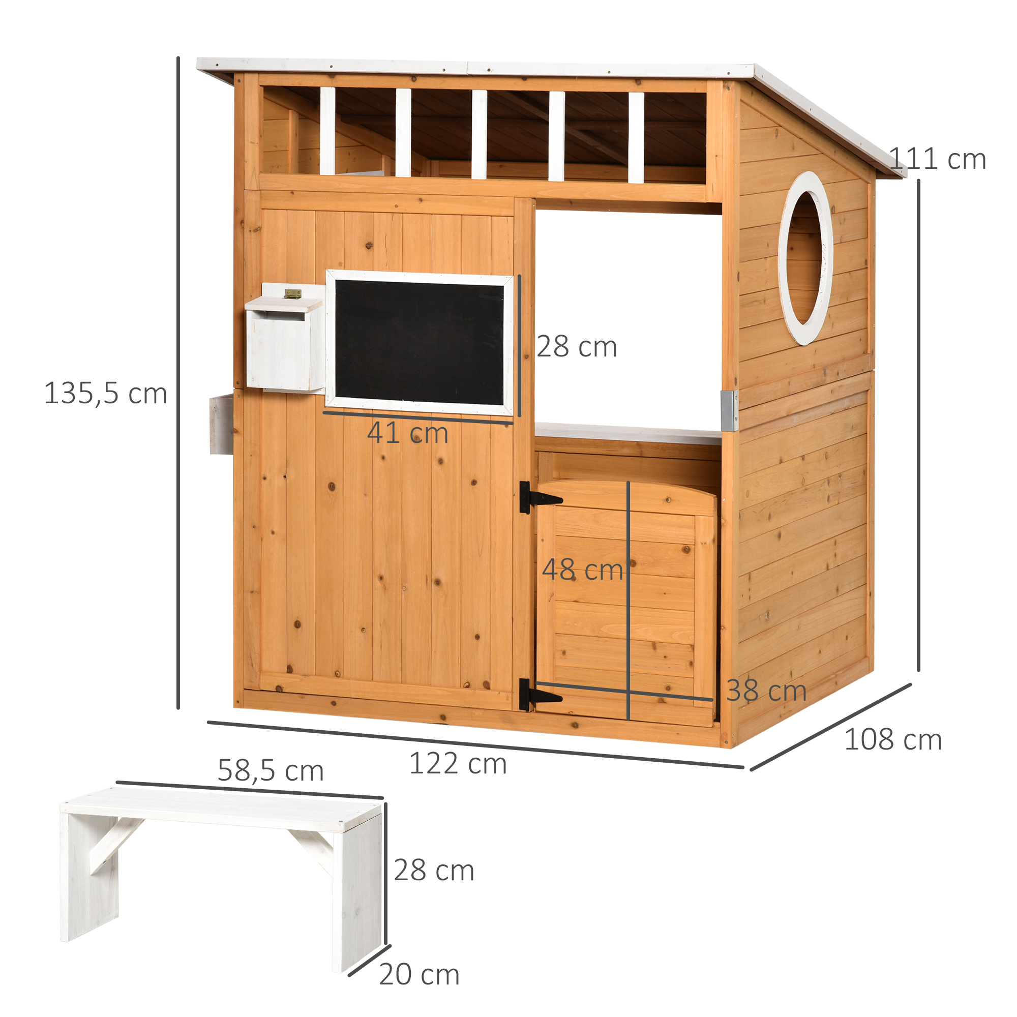 Cabane de jeu pour enfant maison de jardin en bois porte et fenêtres, banc, boite aux lett — vue 3