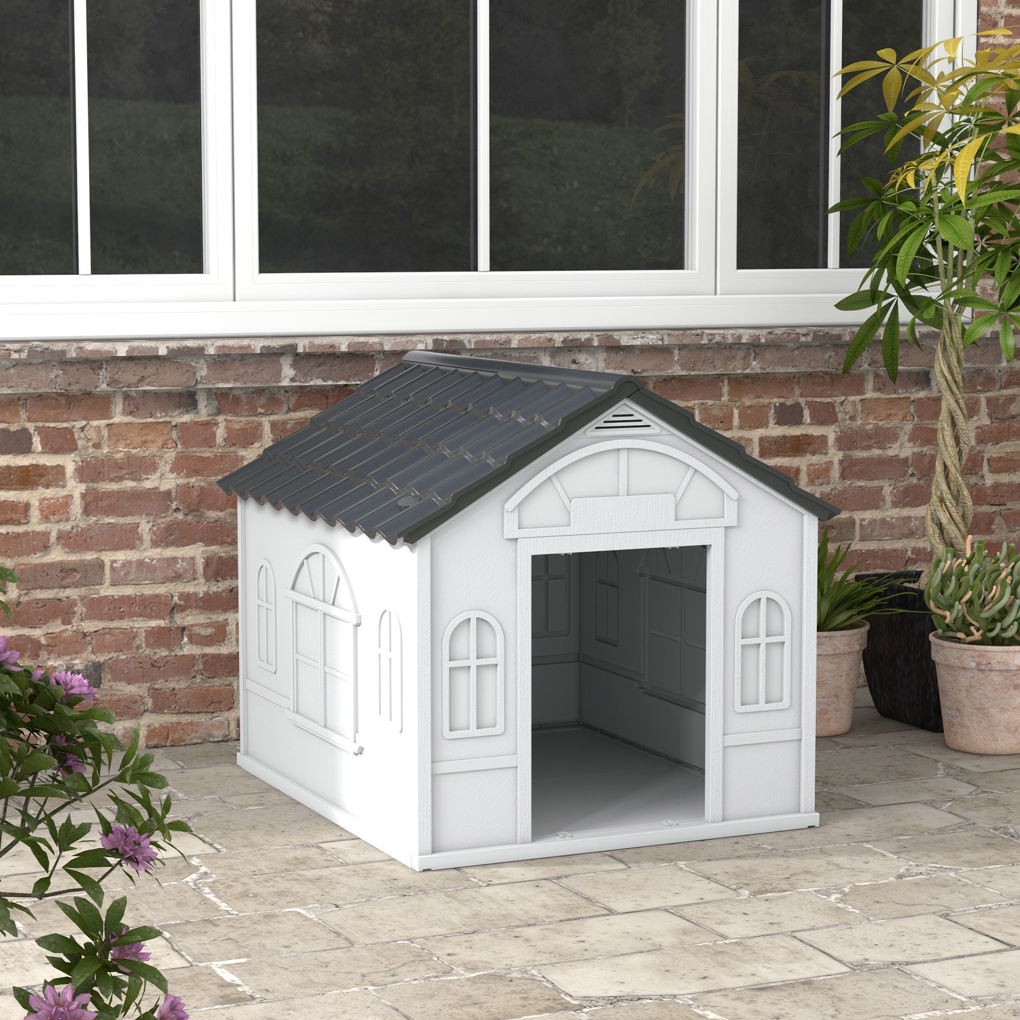 Niche pour Chien Extérieur avec Toit en Pente et Porte Avant Ouverte, pour Chiens Moyens e — vue 2