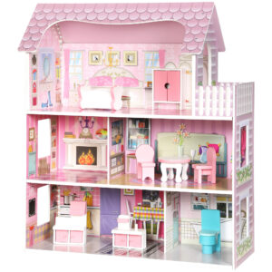 Maison de Poupée en Bois pour Enfants, Maison de Rêve Filles, 6 Pièces, Éclairage LED et 8