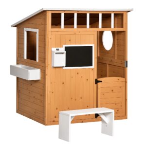 Cabane de jeu pour enfant maison de jardin en bois porte et fenêtres, banc, boite aux lett