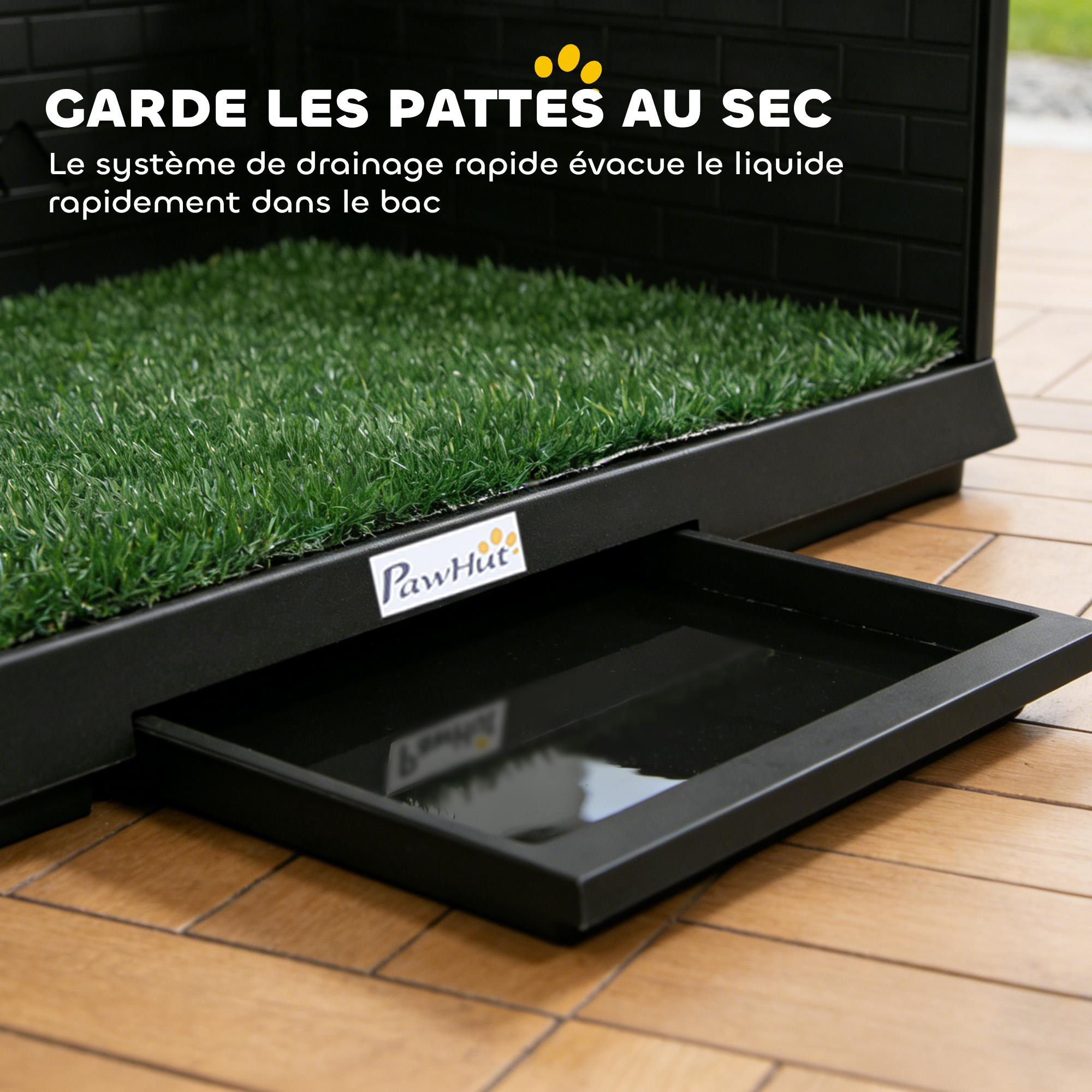 Toilette pour Chien avec Gazon Artificiel, Parois Hautes et Plateau Coulissant, Système de — vue 7