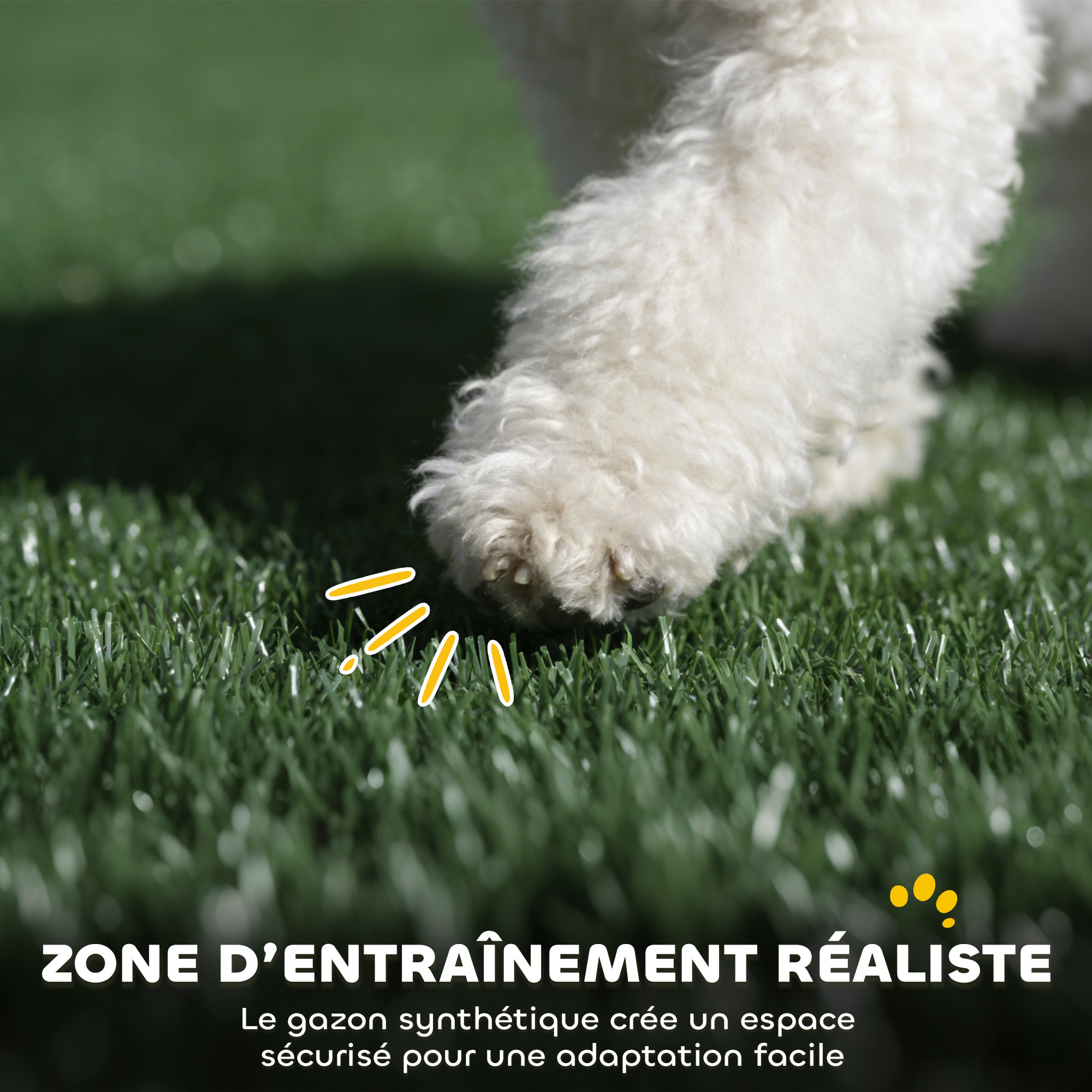 Toilette pour Chien avec Gazon Artificiel, Parois Hautes et Plateau Coulissant, Système de — vue 5