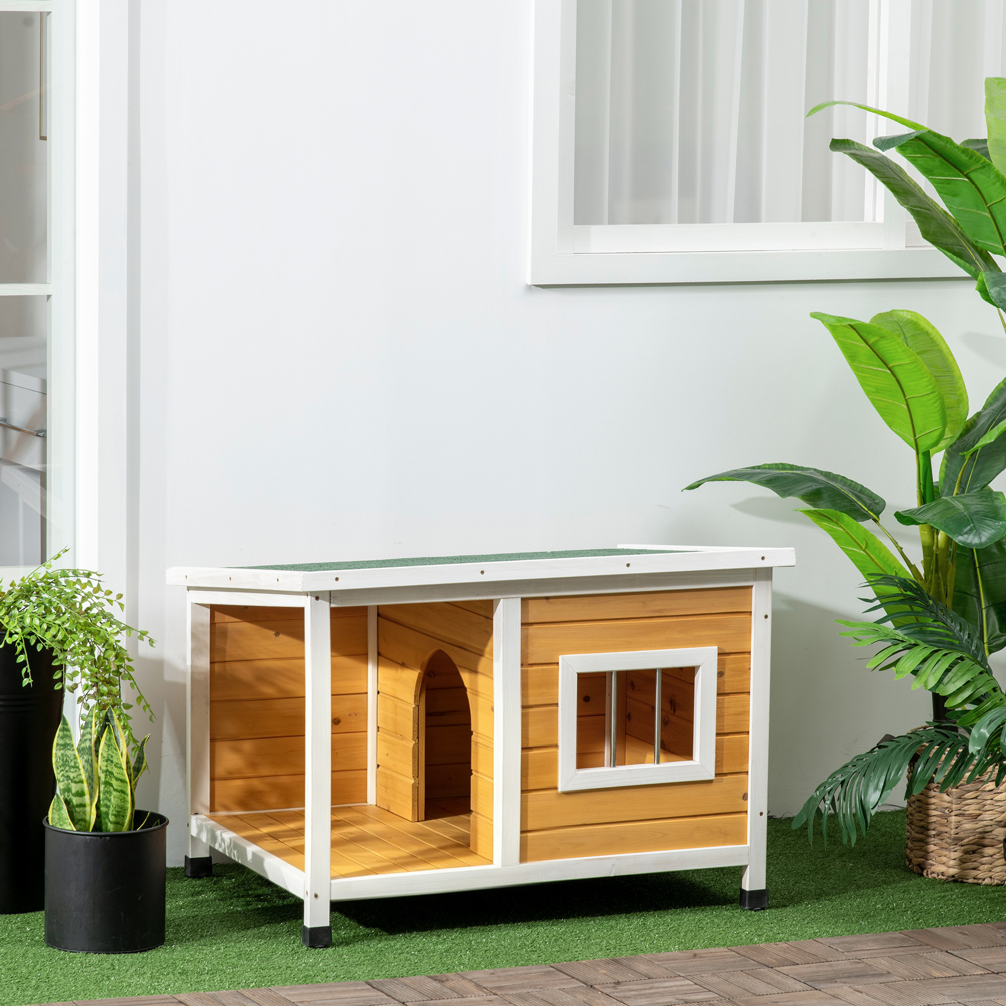 Niche pour chien extérieur maison chien intérieur en bois avec toit ouvrant et fenêtre 85, — vue 2