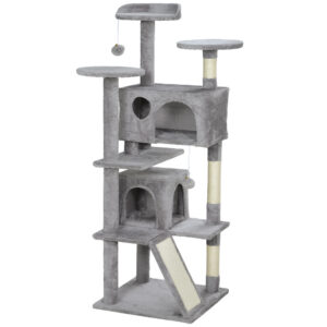 Arbre à chat hauteur 138 cm, tour de jeux pour chats avec griffoir, plate-formes, 2 niches