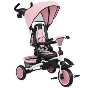 Tricycle bébé évolutif 6 en 1, tricycle enfant pliable avec poignée parentale réglable,
