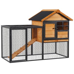 Clapier cage à lapins cottage - niche supérieure avec rampe et enclos extérieur - plateau