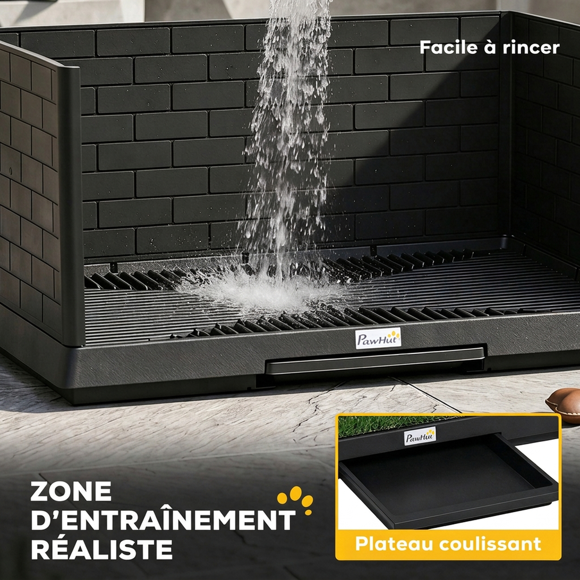 Toilette pour Chien avec Gazon Artificiel, Parois Hautes et Plateau Coulissant, Système de — vue 6