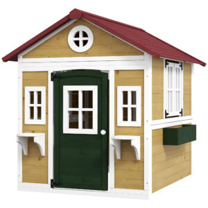 Cabane enfant extérieur maison enfant extérieure avec porte fenêtres et jardinières 114 x