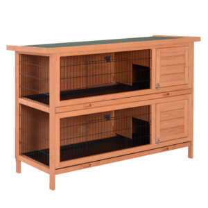 Clapier à Lapin Cage à Lapin Double Niveau Plateau Coulissant 4 Portes Loquet Bois de Pin