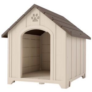 Niche pour Chiens en PP avec Toit Incliné Beige et Marron