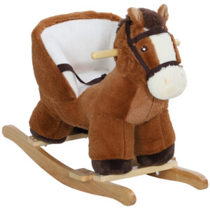 Cheval à bascule en bois et peluche pour enfant de 18 à 36 mois
