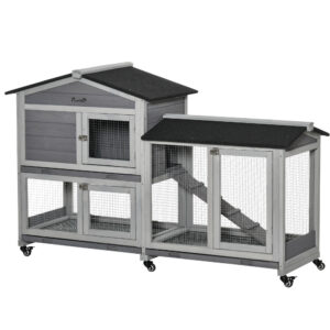 Clapier bois pour lapins petit enclos animaux villa pour lapin sur roulettes 2 étages 3 pl