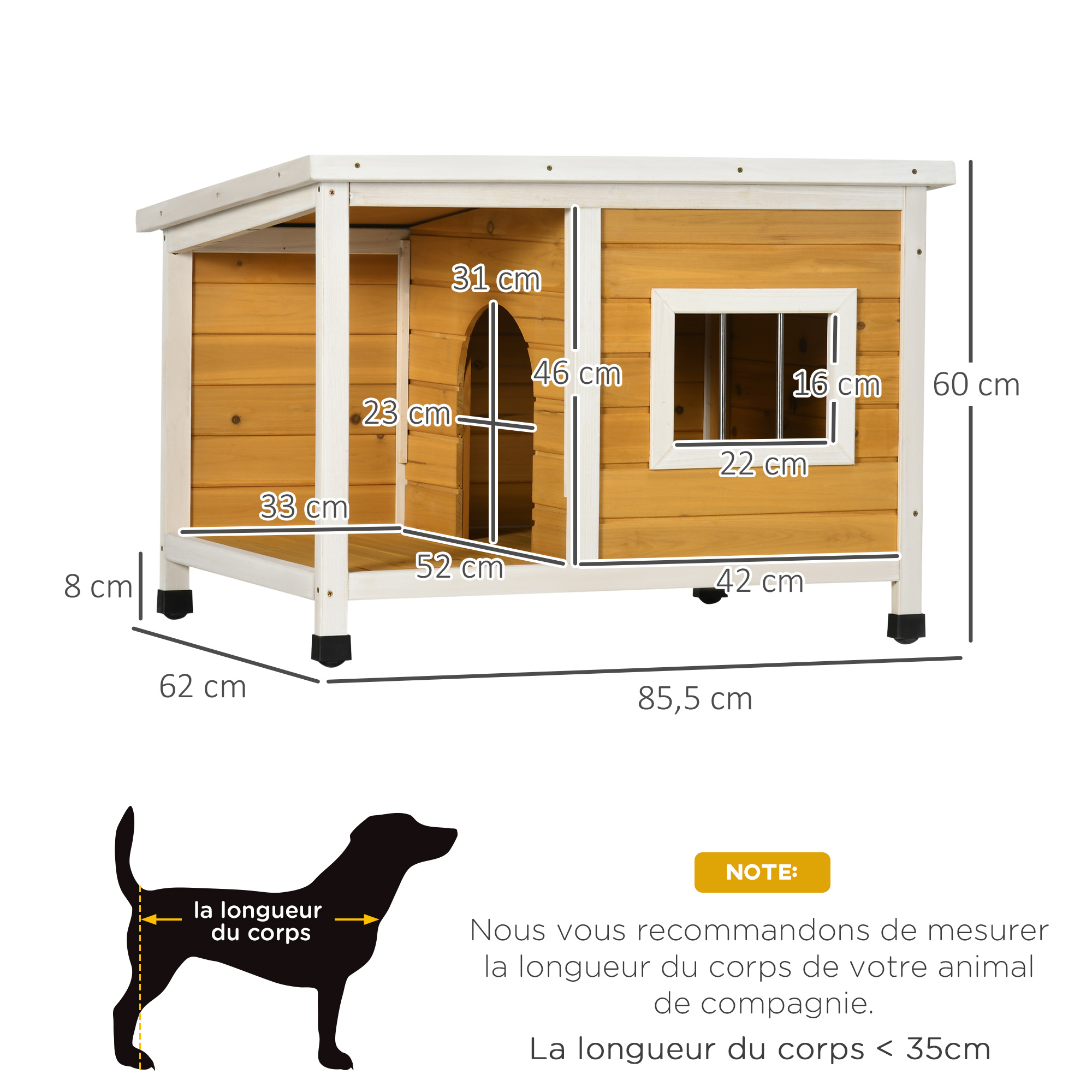 Niche pour chien extérieur maison chien intérieur en bois avec toit ouvrant et fenêtre 85, — vue 3