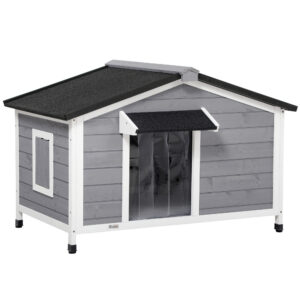 Niche pour chien en bois gris style cottage avec toit bitumé