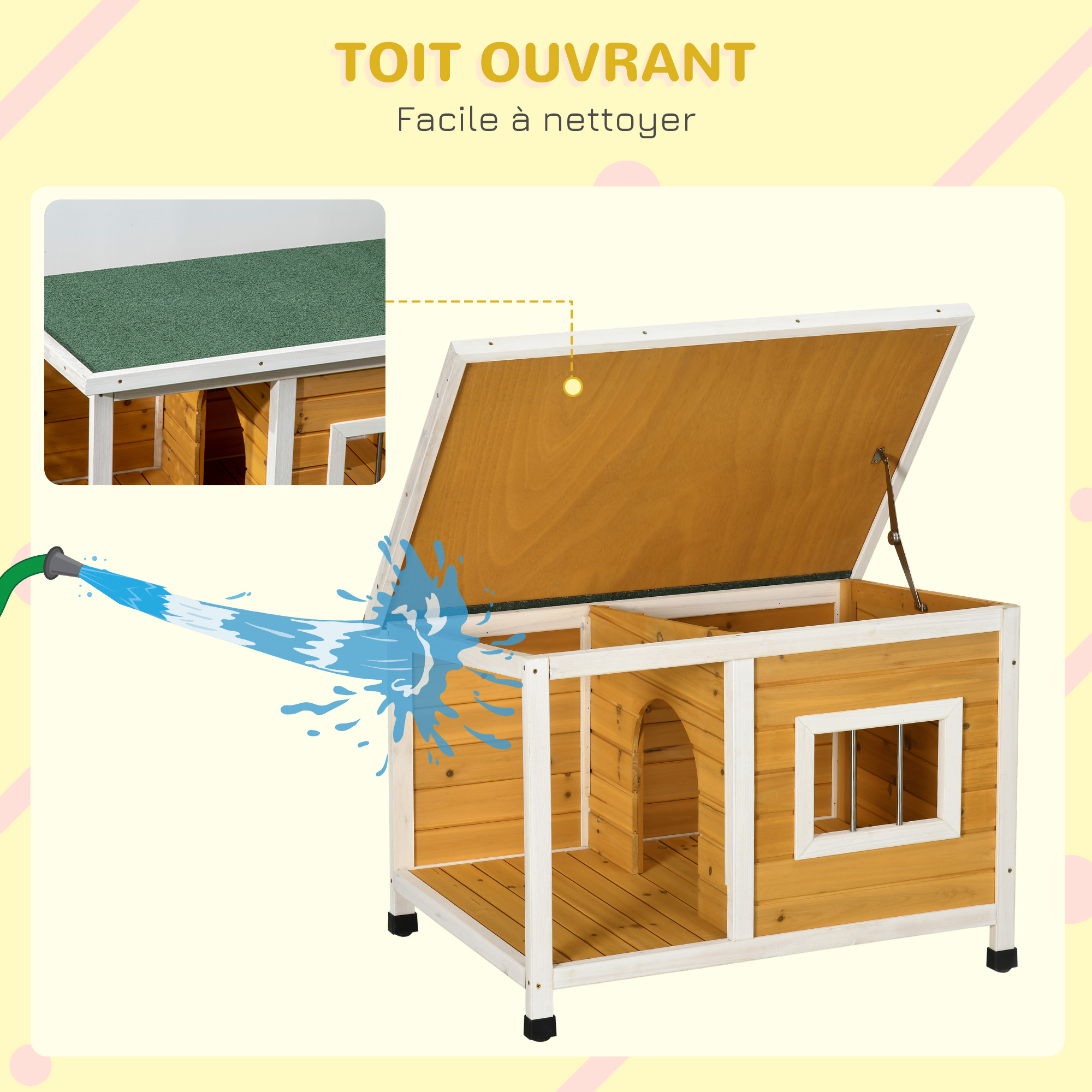 Niche pour chien extérieur maison chien intérieur en bois avec toit ouvrant et fenêtre 85, — vue 5