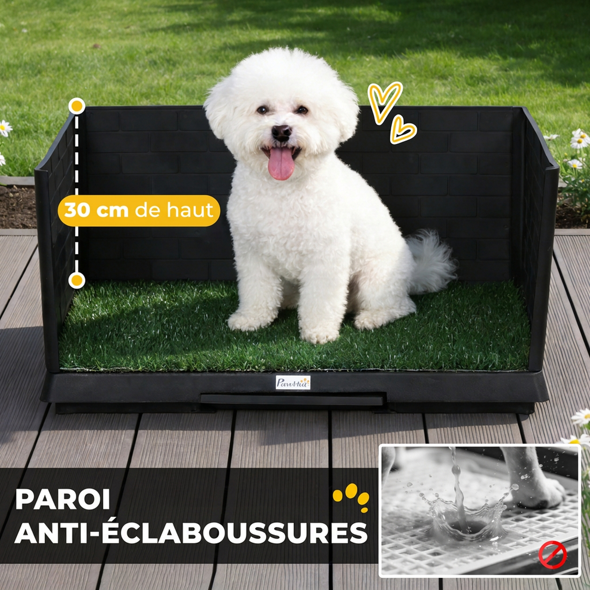 Toilette pour Chien avec Gazon Artificiel, Parois Hautes et Plateau Coulissant, Système de — vue 4