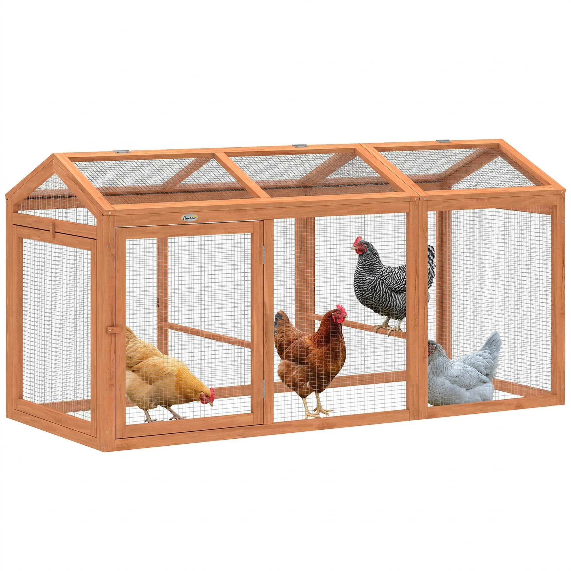 Poulailler Enclos extérieur avec perchoir et double portes, en bois et métal, pour 4 poule — vue 6