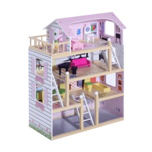 Maison de Poupée en Bois Jeu d'imitation Multi-équipement 4 Étage avec Meubles 60 X 30 80c