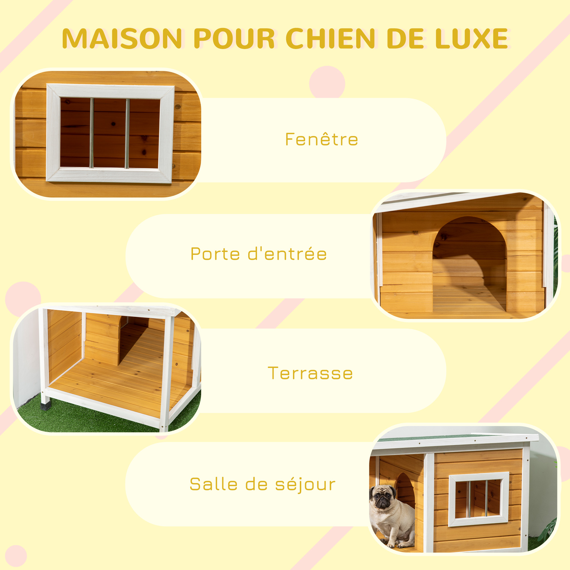 Niche pour chien extérieur maison chien intérieur en bois avec toit ouvrant et fenêtre 85, — vue 6