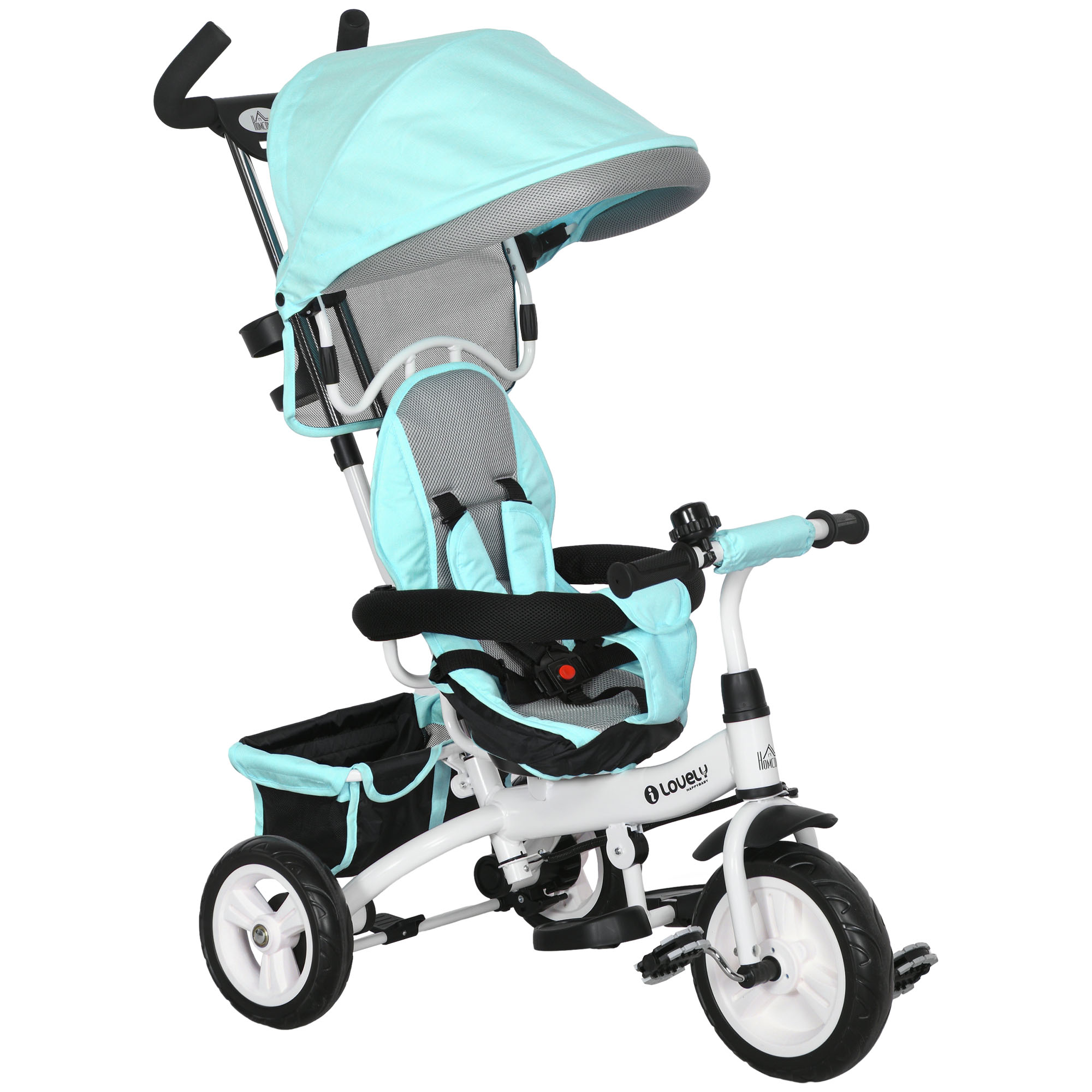 Tricycle 6 en 1 avec auvent, frein et ceinture 5 points