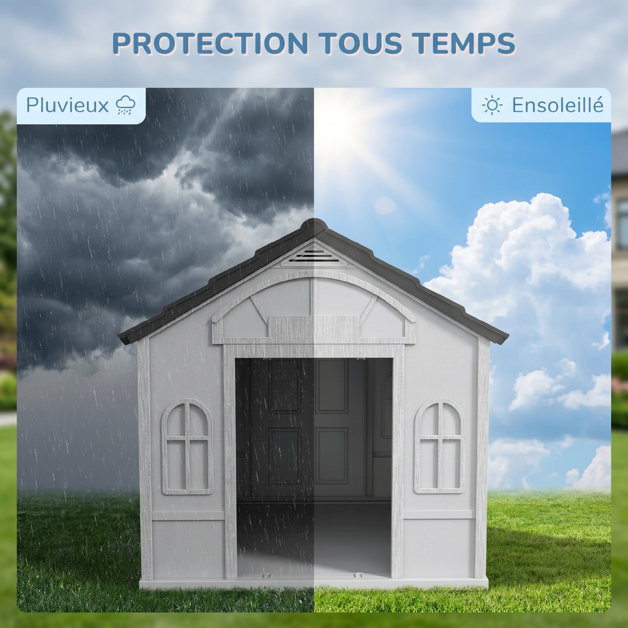 Niche pour Chien Extérieur avec Toit en Pente et Porte Avant Ouverte, pour Chiens Moyens e — vue 4